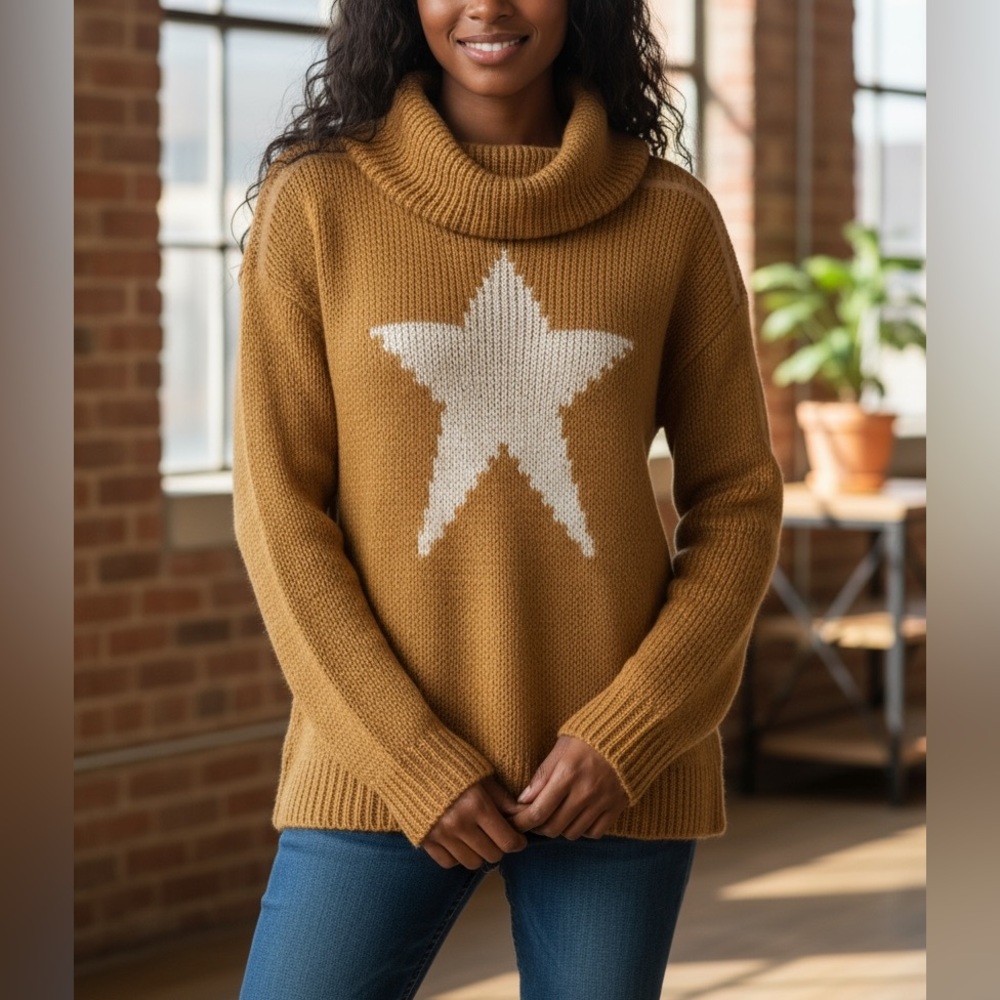 Wooden Ships Mohair Cowl Neck Star Print Sweater Size S